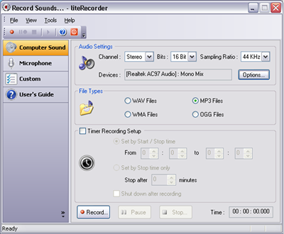 liteRecorder tutorial - Main Windows