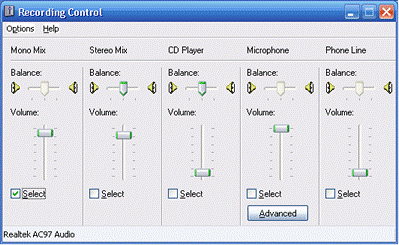 Recording Control dialog